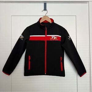 TT Isle Of Man Jacket Kids Size 7/8 Black Red Road Moto Racing Waterproof